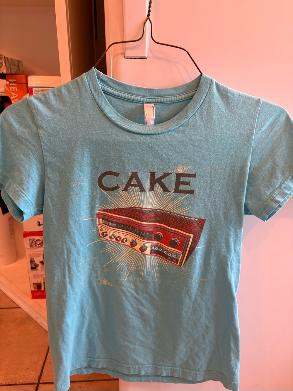 American Apparel Light Blue CAKE band Graphic Tee womens size medium